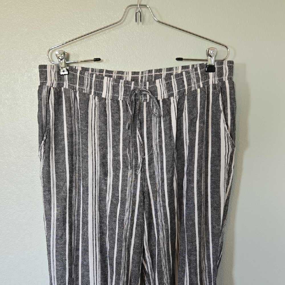 Briggs | Black Striped Linen Blend Wide Leg Pants Size XL